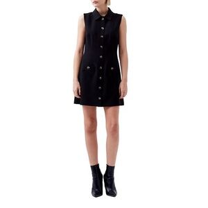 Azra Twill Point Collar Neck Sleeveless Button Front Mini Dress